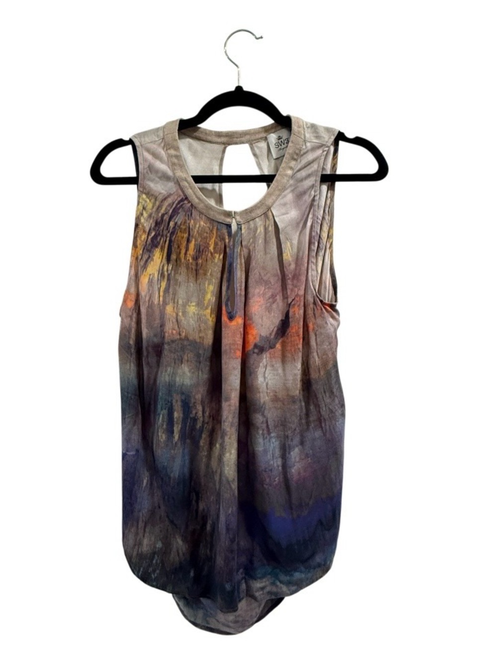 SW3 Bespoke Women's Medium 100% Viscose Abstract Watercolor Sleeveless Blouse